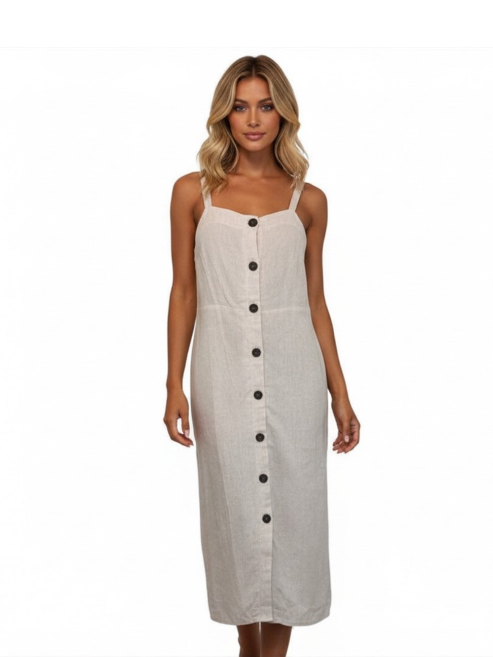 Cotton On Tan Linen Tank Top Midi Dress Size XS